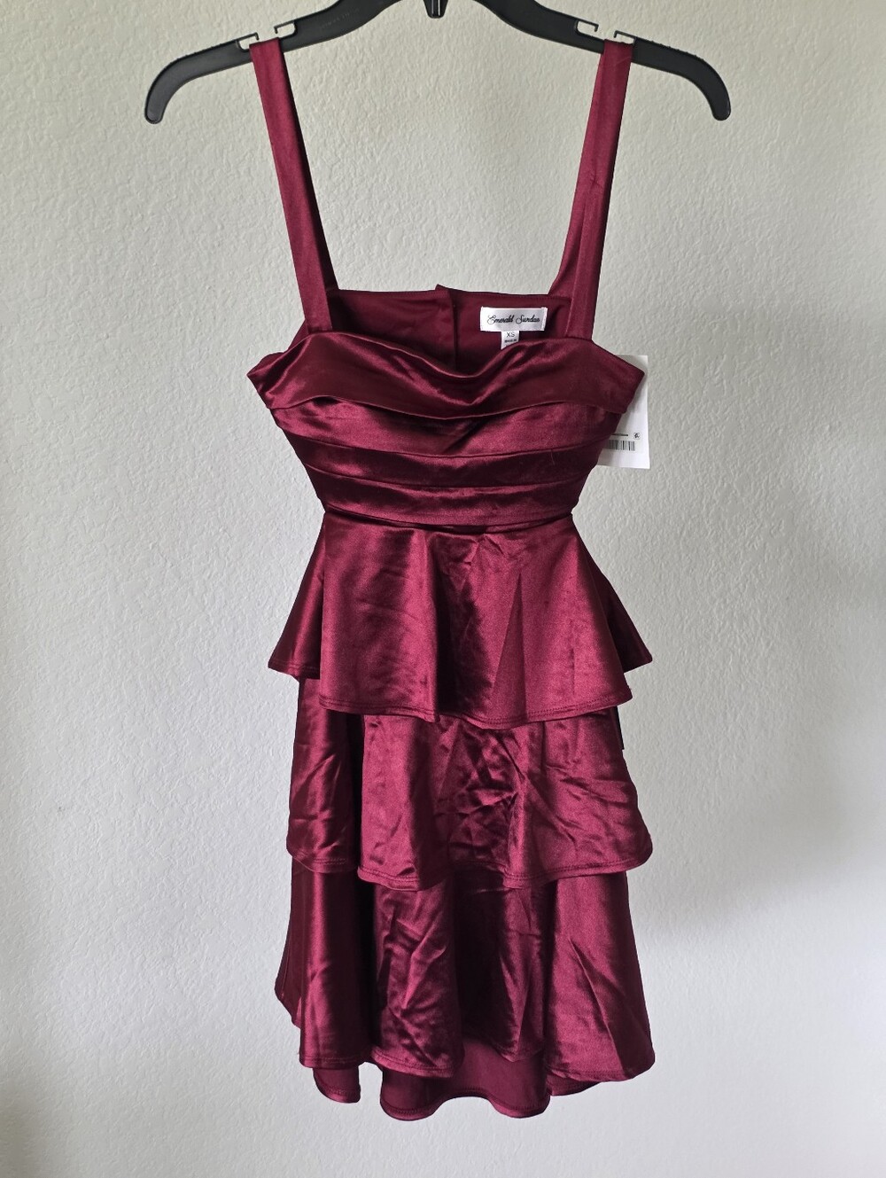 Emerald Sundae NWT XS Burgundy Satin Tiered Ruffle Mini Dress Y2K Party